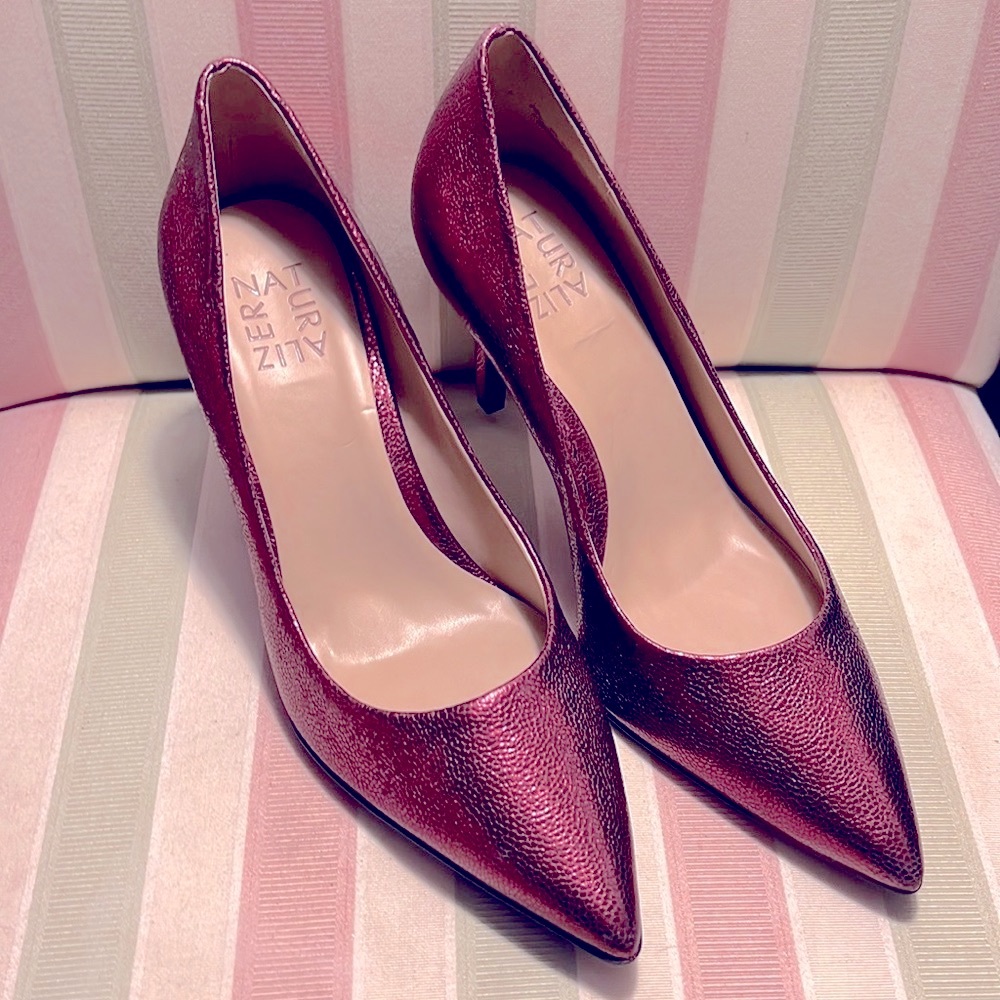 Naturalizer Anna Cocoa Pearl Leather Red Stiletto Heel Pumps - 7.5m - NWOB